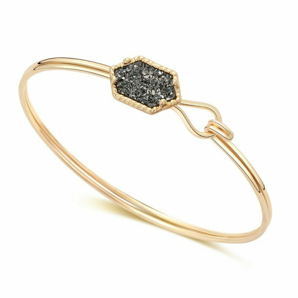 Grey Druzy Golden Bangle Bracelet